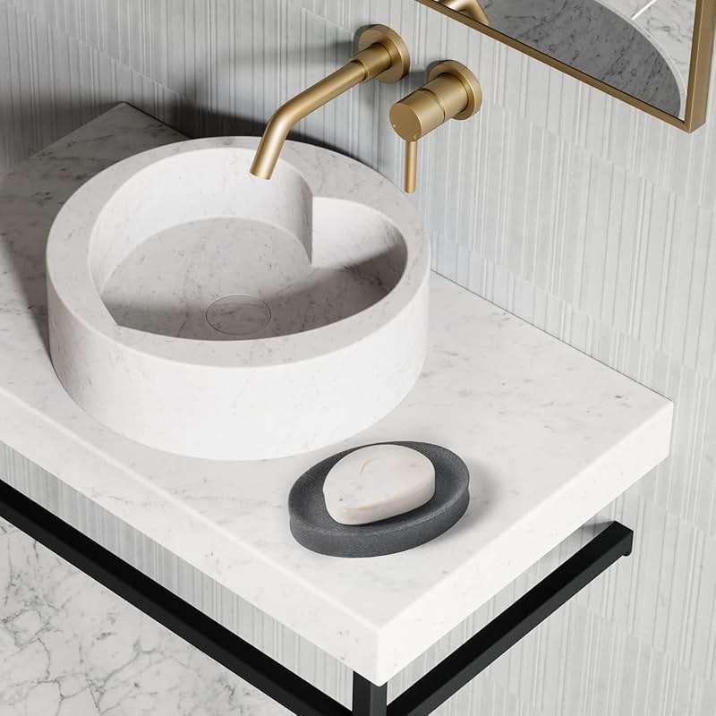 IMEEA Oval Resin Soap Dish for Bathroom Sink Stone-Look Soap Tray Holder for Bar Soap, Sponge or Shampoo Bar (Grey) - Image 5