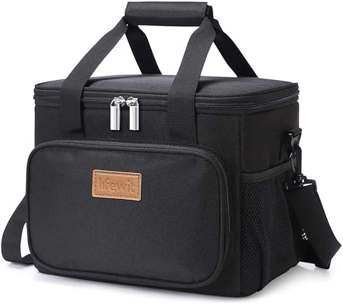 Lifewit Medium Lunch Bag, Insulated Lunch Box, Soft Cooler Cooling Tote for Adult Men Women, Black 12-Can (9L) - Image 1