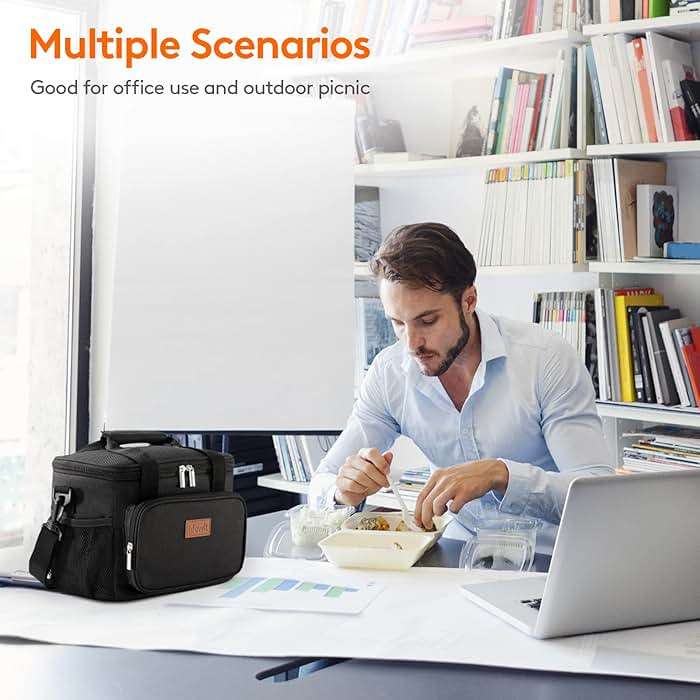 Lifewit Medium Lunch Bag, Insulated Lunch Box, Soft Cooler Cooling Tote for Adult Men Women, Black 12-Can (9L) - Image 2