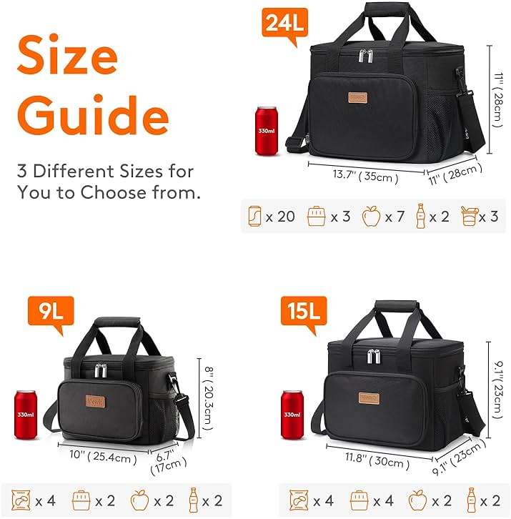 Lifewit Medium Lunch Bag, Insulated Lunch Box, Soft Cooler Cooling Tote for Adult Men Women, Black 12-Can (9L) - Image 3