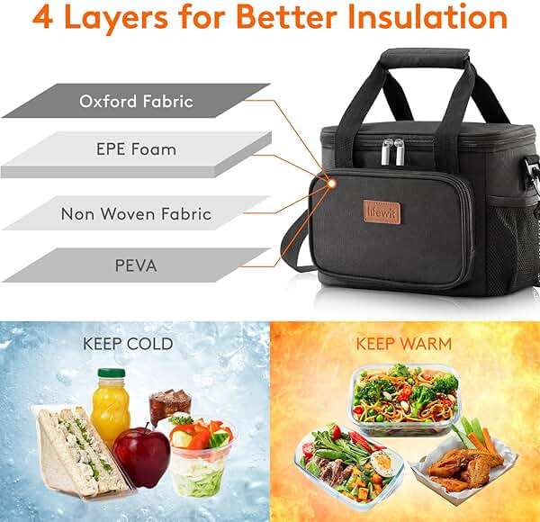 Lifewit Medium Lunch Bag, Insulated Lunch Box, Soft Cooler Cooling Tote for Adult Men Women, Black 12-Can (9L) - Image 4