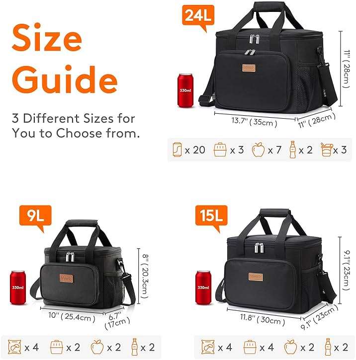 Lifewit Medium Lunch Bag, Insulated Lunch Box, Soft Cooler Cooling Tote for Adult Men Women, Black 12-Can (9L) - Image 6