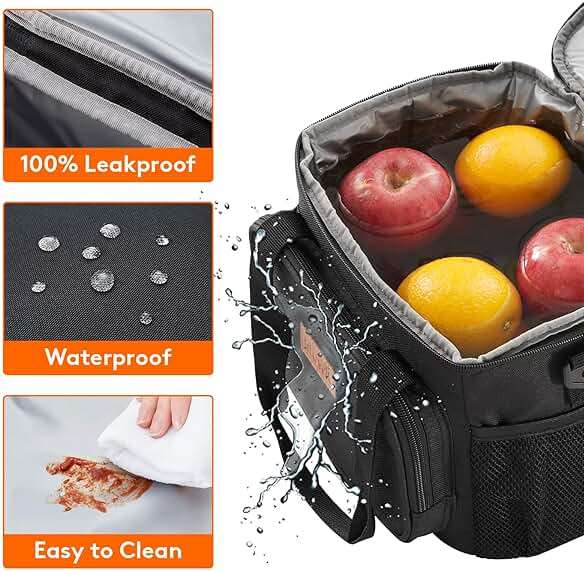 Lifewit Medium Lunch Bag, Insulated Lunch Box, Soft Cooler Cooling Tote for Adult Men Women, Black 12-Can (9L) - Image 7