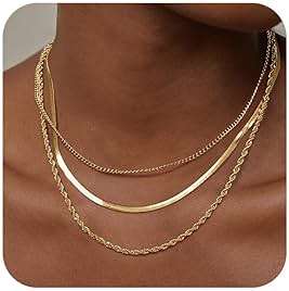 Freekiss Women's Layered Necklace Set - 3 Piece Dainty Gold Jewelry for Everyday Stacking | 14K Gold Plated Snake Chain, Rope Chain, Cuban Chain | Adjustable Length 14-18.5 Inch | Gift Ready - Image 1