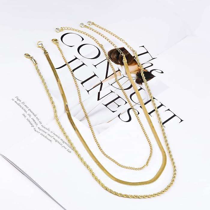 Freekiss Women's Layered Necklace Set - 3 Piece Dainty Gold Jewelry for Everyday Stacking | 14K Gold Plated Snake Chain, Rope Chain, Cuban Chain | Adjustable Length 14-18.5 Inch | Gift Ready - Image 6
