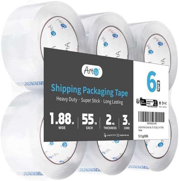 Art3d 6 Rolls Carton Sealing Tape Heavy Duty, Clear Packing Tape, 1.88" x 55 yds, 2 mil Thick - Image 2