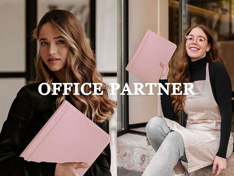 Calfinder Leather Portfolio Binder, PU Leather Portfolio Organizer for Women, 3 Ring Binder Resume Zippered Padfolio with A4/Letter Size Notepad Holder, Business Work Folio, Gift for Lady, Pink - Image 5