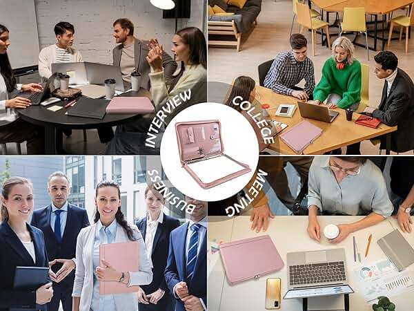 Calfinder Leather Portfolio Binder, PU Leather Portfolio Organizer for Women, 3 Ring Binder Resume Zippered Padfolio with A4/Letter Size Notepad Holder, Business Work Folio, Gift for Lady, Pink - Image 6