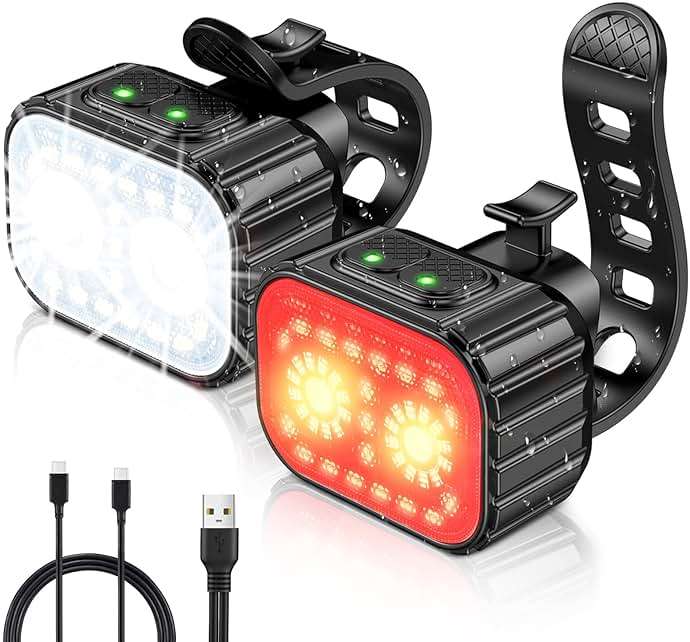 Cuvccn Bike Lights Super Bright, Rechargeable Bicycle Lights Set Multiple Modes, Waterproof Bike Lights for Night Riding/Cycling Safety, Front and Back Bike Reflectors Light, Long Battery Life - Image 1