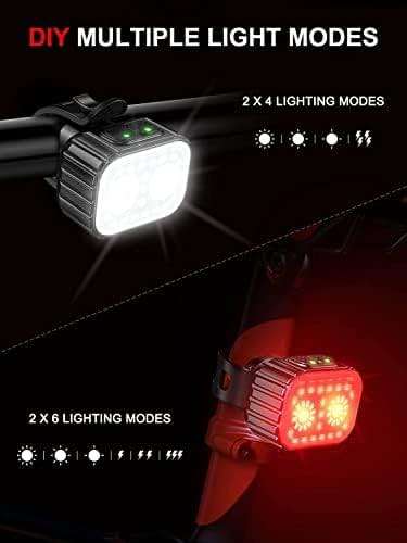 Cuvccn Bike Lights Super Bright, Rechargeable Bicycle Lights Set Multiple Modes, Waterproof Bike Lights for Night Riding/Cycling Safety, Front and Back Bike Reflectors Light, Long Battery Life - Image 3