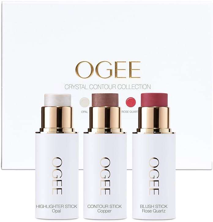 Ogee Face Stick Crystal Collection Trio - Contour Stick Makeup Collection - Certified Organic Contour Palette - Includes Bronzer Stick, Blush Stick & Highlighter Stick - Image 1