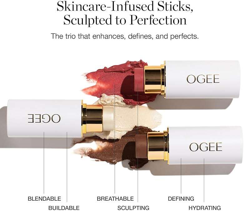 Ogee Face Stick Crystal Collection Trio - Contour Stick Makeup Collection - Certified Organic Contour Palette - Includes Bronzer Stick, Blush Stick & Highlighter Stick - Image 4
