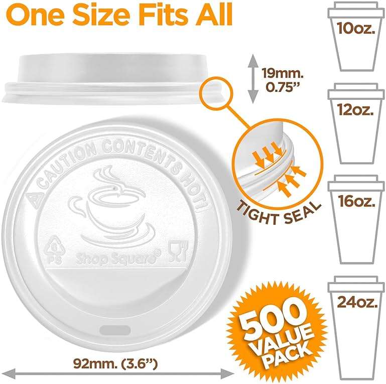 (500-Pack) Coffee Cup Lids - Disposable Coffee Lids for 8, 10, 12, 16, 20, & 24 oz Paper Cups, Dome for To-Go Beverages, Expresso, Tea, Hot Chocolate - White - Image 2