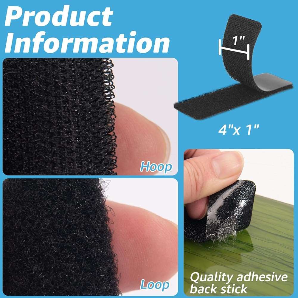 Art3d 16 Sets Hook and Loop Tape Sticky Back,1 in.x 4 in. Double-Sided Command Adhesive Strip Heavy Duty - Image 3