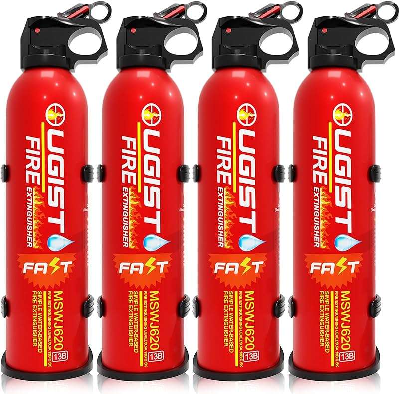 Multipurpose Fire Extinguisher (4 Pack, 21oz Each) with Wall Mount Bracket, Water-Based Foam No Residue, for Kitchen Grease & Electrical Fires, Portable Small Extinguisher for Home, Vehicle & Office - Image 1
