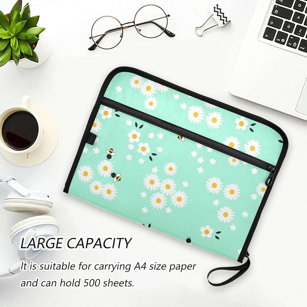 ZZKKO Cartoon Bees Daisy Flower 13 Pockets Expanding File Folder with Sticky Labels Accordion File Folder Document Organizer Letter Size A4 Papers Expandable File Keeper - Image 6