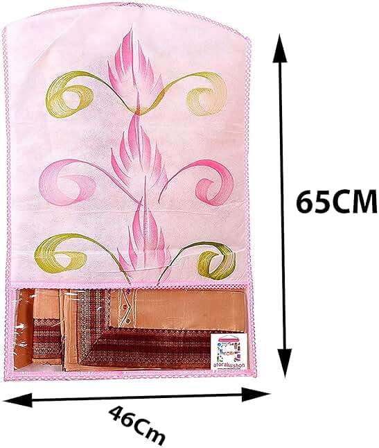 atorakushon Printed Fabric Material Saree Cover Front Side Transparent Hanging Cloth Wardrobe Organiser for Storage Rack Garment Pack of 12 Pcs - Image 2