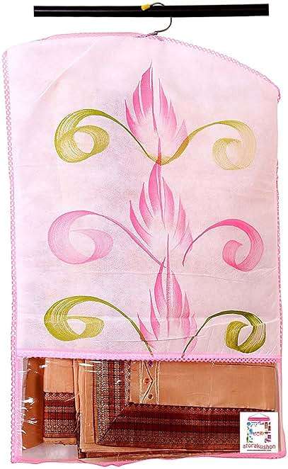 atorakushon Printed Fabric Material Saree Cover Front Side Transparent Hanging Cloth Wardrobe Organiser for Storage Rack Garment Pack of 12 Pcs - Image 5
