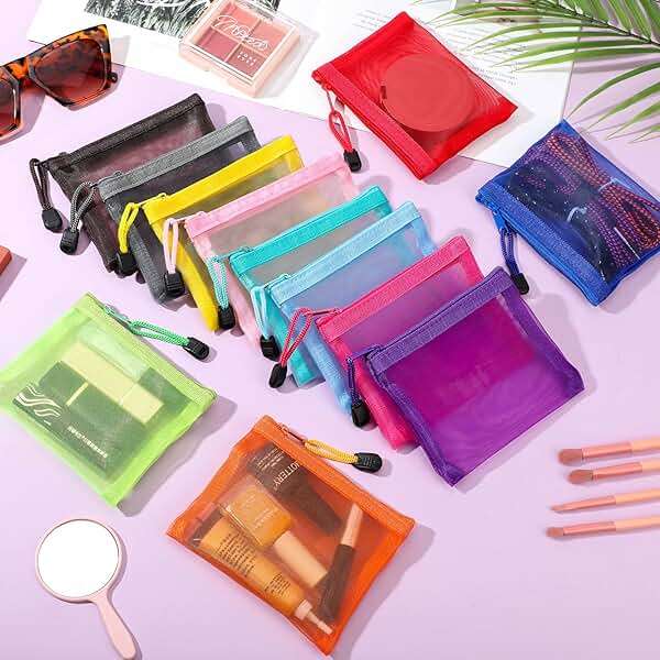 Jexine 24 Pcs Mini Zipper Mesh Bags Lipstick Cosmetic Accessories Organizer Nylon Makeup Zipper Pouch Small Cosmetic Bag for Purse Beauty Mesh Travel Pouch for Women(5 x 4 Inch,Bright Color) - Image 5