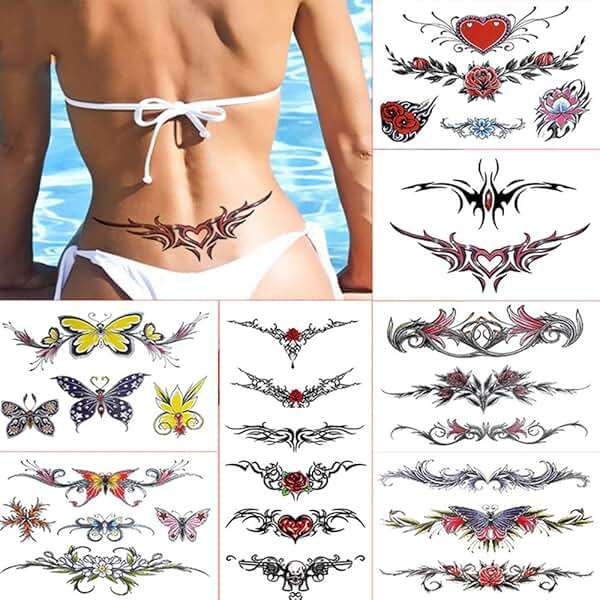 Aivoch 8 Sheets Belly Tattoos Stickers Temporary Fun Waist Cover Scar Female Tattoo Waterproof for Female Women and Girls - Image 1