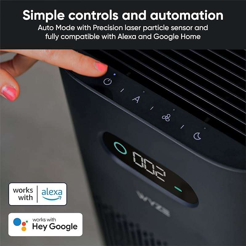 Wyze Air Purifier with Allergen Filter(Standard), for Home Large Room, HEPA 13, 21db Quiet Sleep Mode, 550 sq ft, Remove 99.97% Pet Hair, Pollen, Dust, Dander, Smoke, Smart WiFi Alexa Google, Black - Image 3