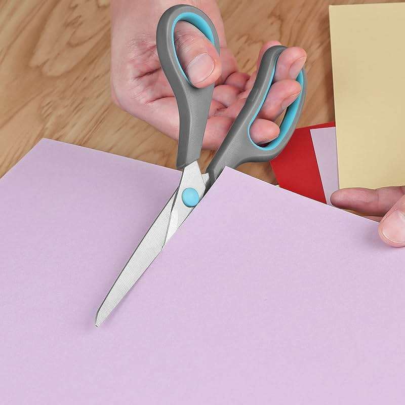 Asdirne 8.5" Scissors, Stainless Steel Blades, Soft Grip Handle, Suitable for Households,Offices and Schools, All Purpose, Blue/Grey - Image 2