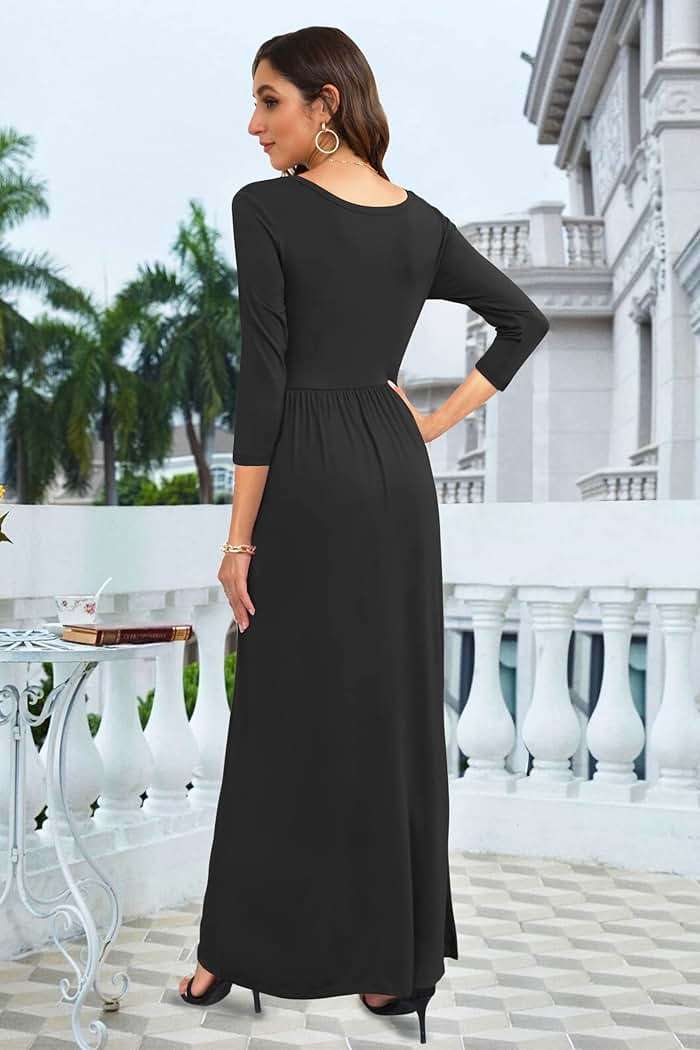 WNEEDU Women's 3/4 Sleeve Casual Loose Long Maxi Dresses with Pocket - Image 3