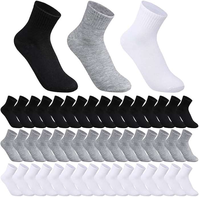 Tarpop 48 Pairs Men Women Quarter Ankle Socks Moisture Wicking Athletic Crew Casual Sports Bulk Socks for Homeless - Image 1