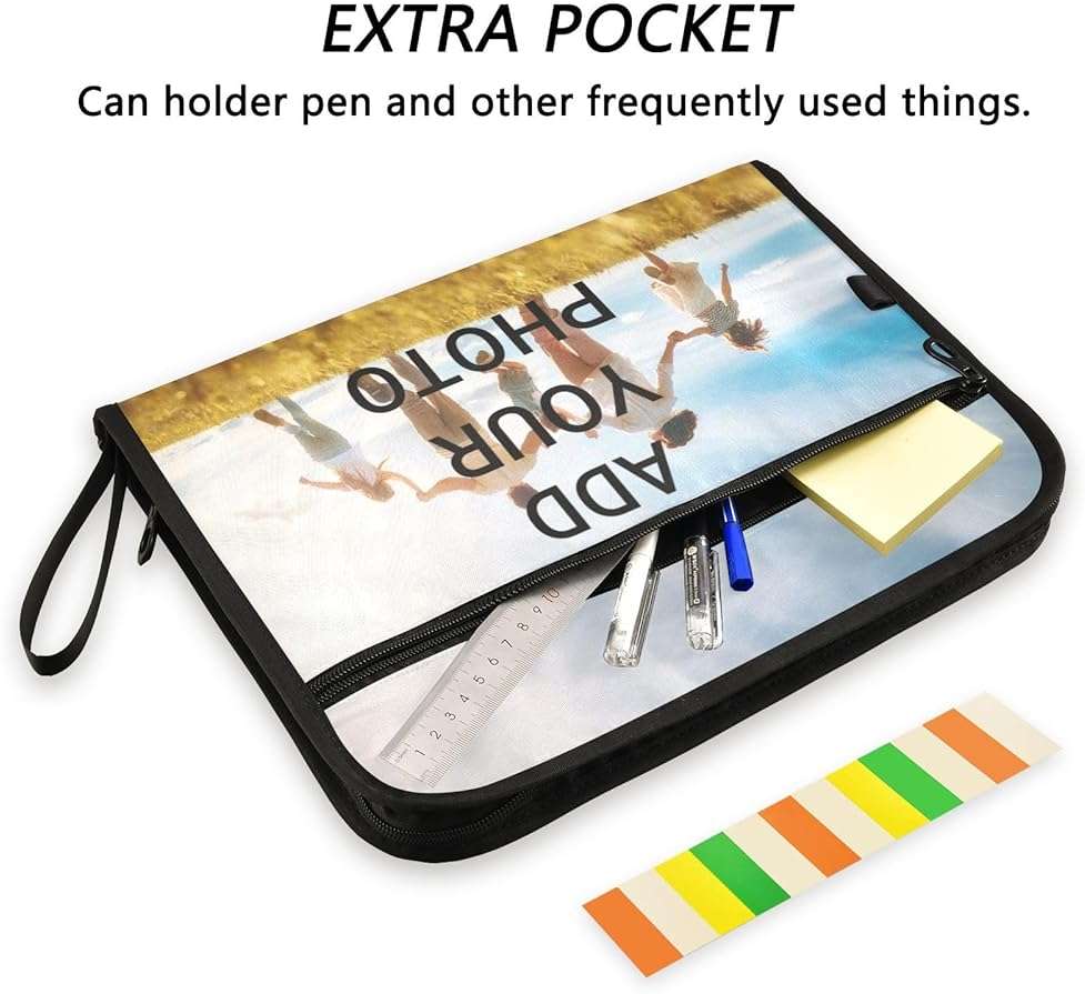 ZZKKO Custom Photo Personalized Black 13 Pockets Expanding File Folder with Sticky Labels Accordion File Folder Document Organizer Letter Size A4 Papers Expandable File Keeper - Image 2
