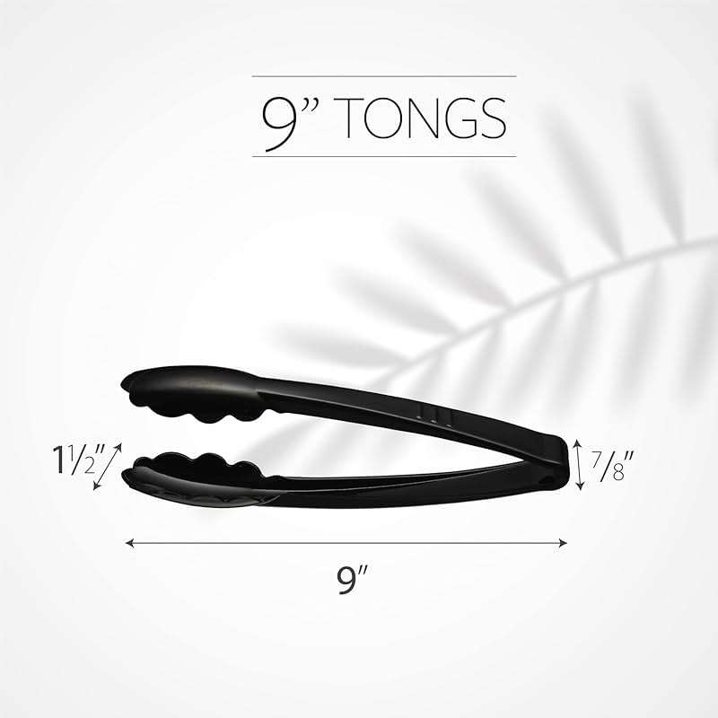 [Black Tongs 9'' Inches] Plasticpro 9'' Serving Tongs Heavy Duty Reusable Kitchen and BBQ Black Serving Tong for party's, Caterings, Events, Buffet, Weddings, And every Day use Pack of 12 - Image 2