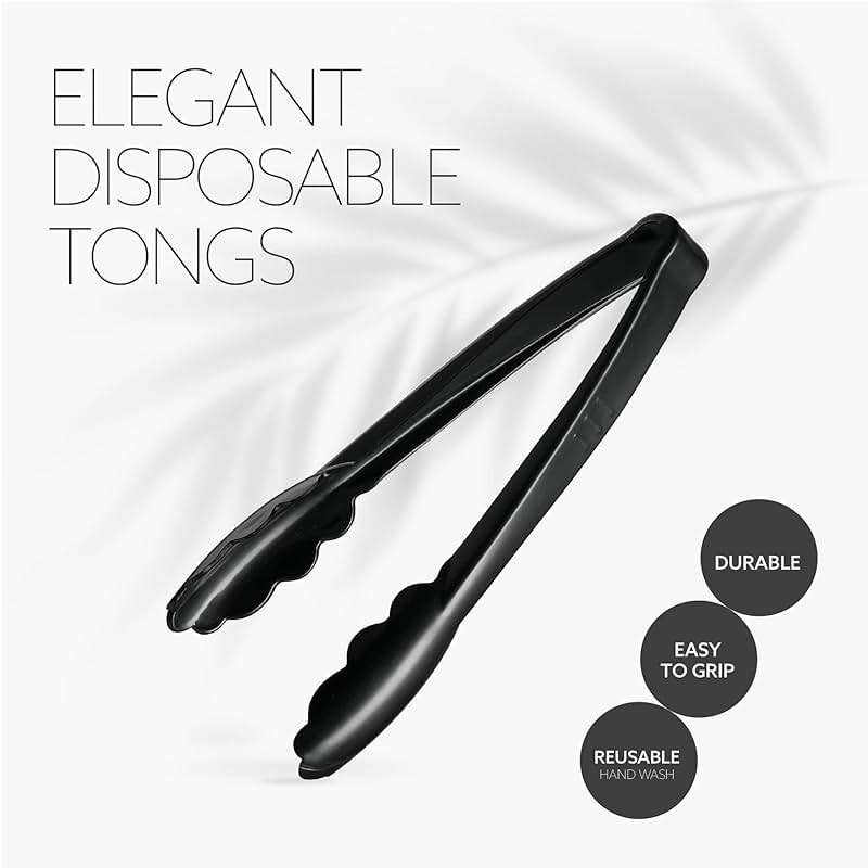 [Black Tongs 9'' Inches] Plasticpro 9'' Serving Tongs Heavy Duty Reusable Kitchen and BBQ Black Serving Tong for party's, Caterings, Events, Buffet, Weddings, And every Day use Pack of 12 - Image 5