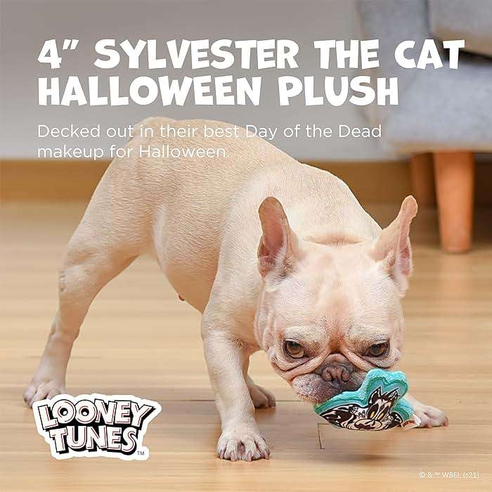 Looney Tunes Sylvester Day of The Dead Plush Toy, Small Dog Toy, Flattie Squeaker, Officially Licensed Halloween Dog Chew Toy, 4 Inch - Image 2