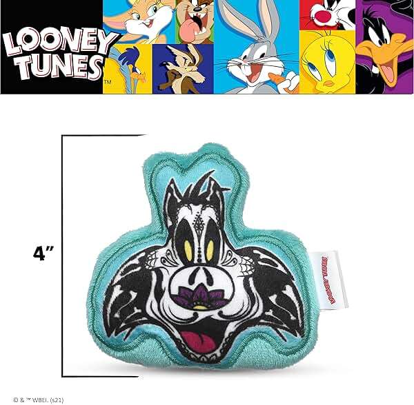 Looney Tunes Sylvester Day of The Dead Plush Toy, Small Dog Toy, Flattie Squeaker, Officially Licensed Halloween Dog Chew Toy, 4 Inch - Image 4