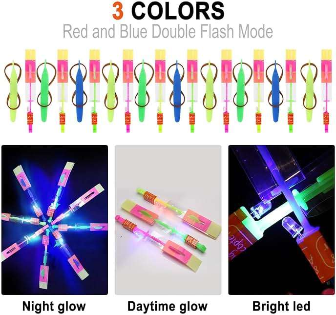 lpvoqpth 25 Sets LED Flying Set, 25 Slingshot+25 Glow Helicopter-50 Pcs, Flying Toy Outdoor Toys Glow in The Dark Party Supplies Party Favors for Kids 8-12,4-8 - Image 5
