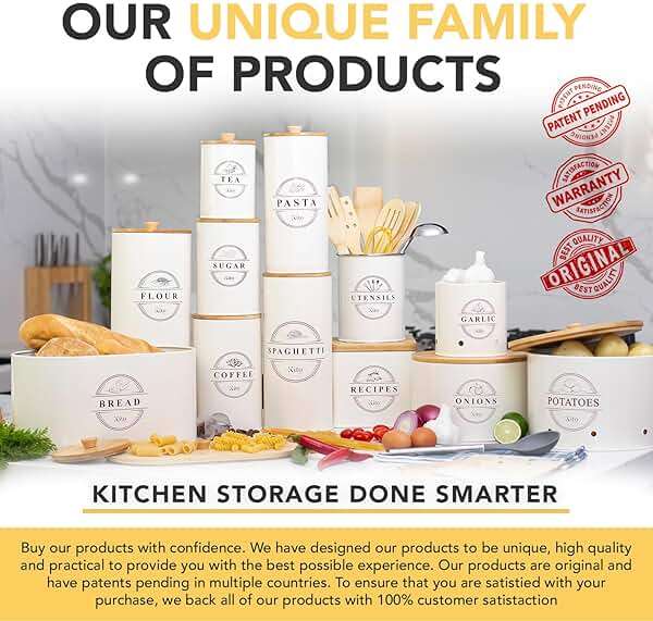 Kito LIVING Canisters Sets for Kitchen Counter Storage and Organization with Wooden Bamboo Lids, Food Pantry Containers, Stackable Steel Storage Bins, Airtight Sugar Tea Coffee Canisters - White - Image 6