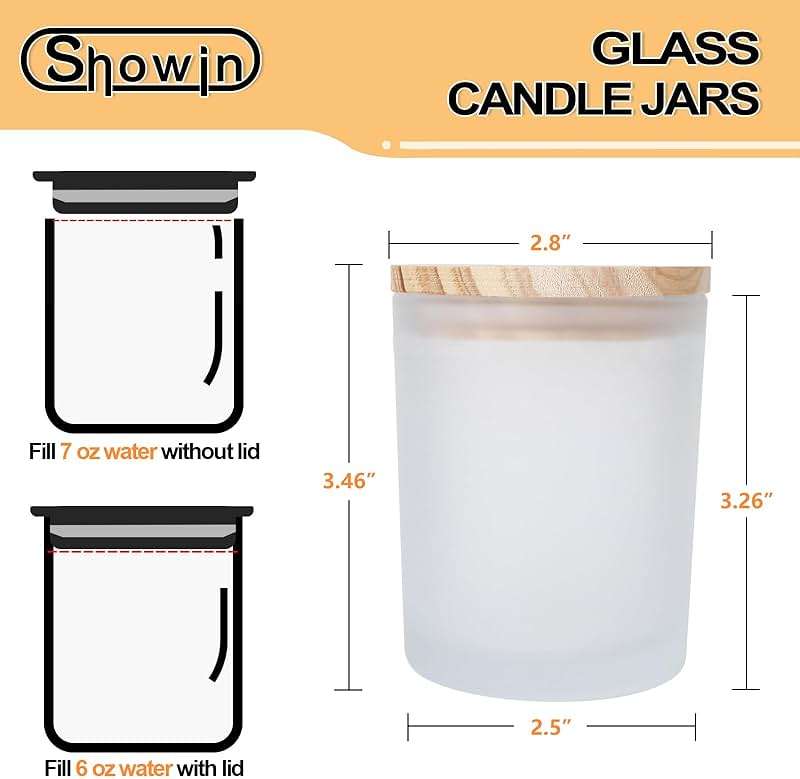 SHOWIN Thick Candle Jars for Making Candles 16 Pcs, 7 OZ Empty Jars with Wood Lids for Candle Making, Sample Container, Frosted White - Image 2