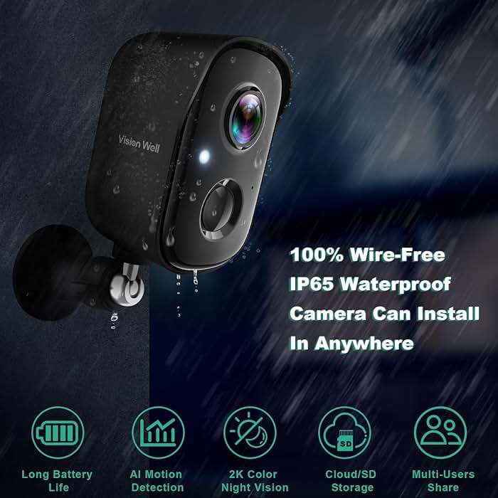 Security Cameras Wireless Outdoor, 2K Battery Powered AI Motion Detection Spotlight Siren Alarm WiFi Surveillance Indoor Home Camera, Color Night Vision, 2-Way Talk, Waterproof, Cloud/SD Storage - Image 2