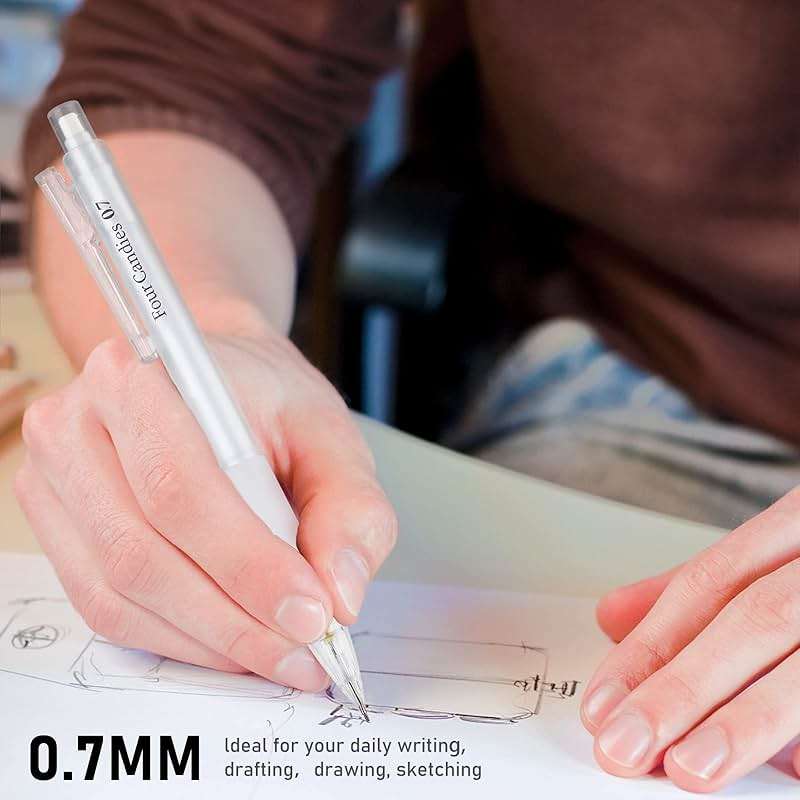 Four Candies Cute Mechanical Pencil Set with Case - 3PCS Pencils 0.7mm with 180PCS HB Lead Refills, 3PCS Erasers, 9PCS Eraser Refills, White Clear Mechanical Pencil for Students Drawing, Writing - Image 2