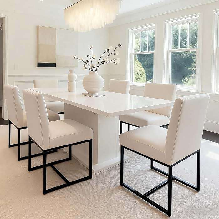 HNY Modern Dining Chairs Set of 2, Upholstered Linen Dining Room Chairs with Ergonomic Back & Metal Frame for Home, Kitchen, Apartment, Cream - Image 6
