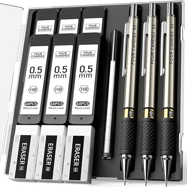 3PCS Metal Mechanical Pencil Set with 0.5 mm Fine Point, 360 Leads, 12 Erasers, Art Mechanical Pencils Pack with Storage Case for School Writing, Sketching, Drawing & Professional Drafting - Image 1