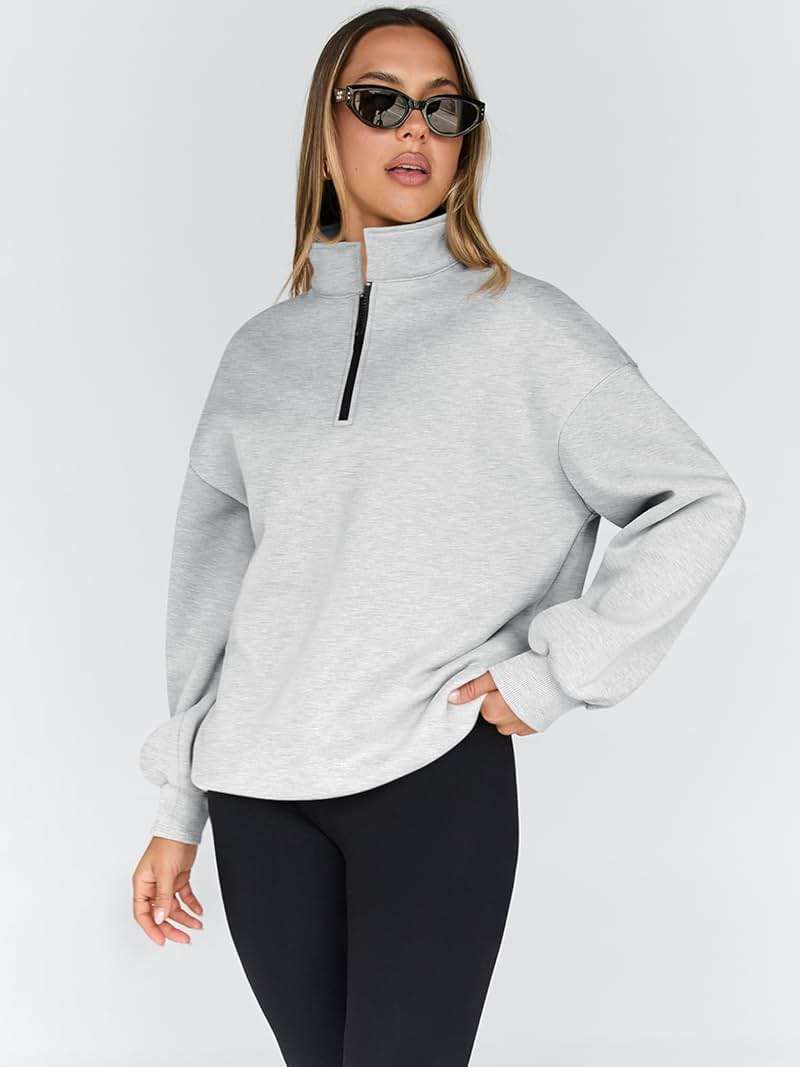 Trendy Queen Women's Oversized Half Zip Fleece Sweatshirts-Cozy Pullover, Sweaters for Fall Winter - Image 3