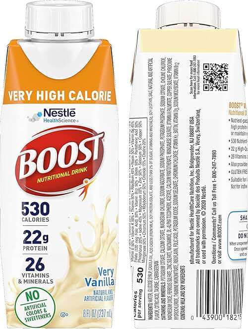 BOOST Very High Calorie Nutritional Drink Variety Pack, 12 Count – 4 Vanilla, 4 Chocolate, 4 Strawberry – 530 Calories per 8 fl oz Bottle, Nutrient-Rich (Variety Pack) - Image 4