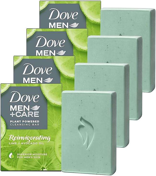 DOVE MEN + CARE Plant-Powered Natural Essential Oil Bar Soap Reinvigorating Lime + Avocado Oil to Clean and Hydrate Mens Skin 4-in-1 Bar Soap for Men's Body, Hair, Face and Shave. 5 oz, 4 Count - Image 1