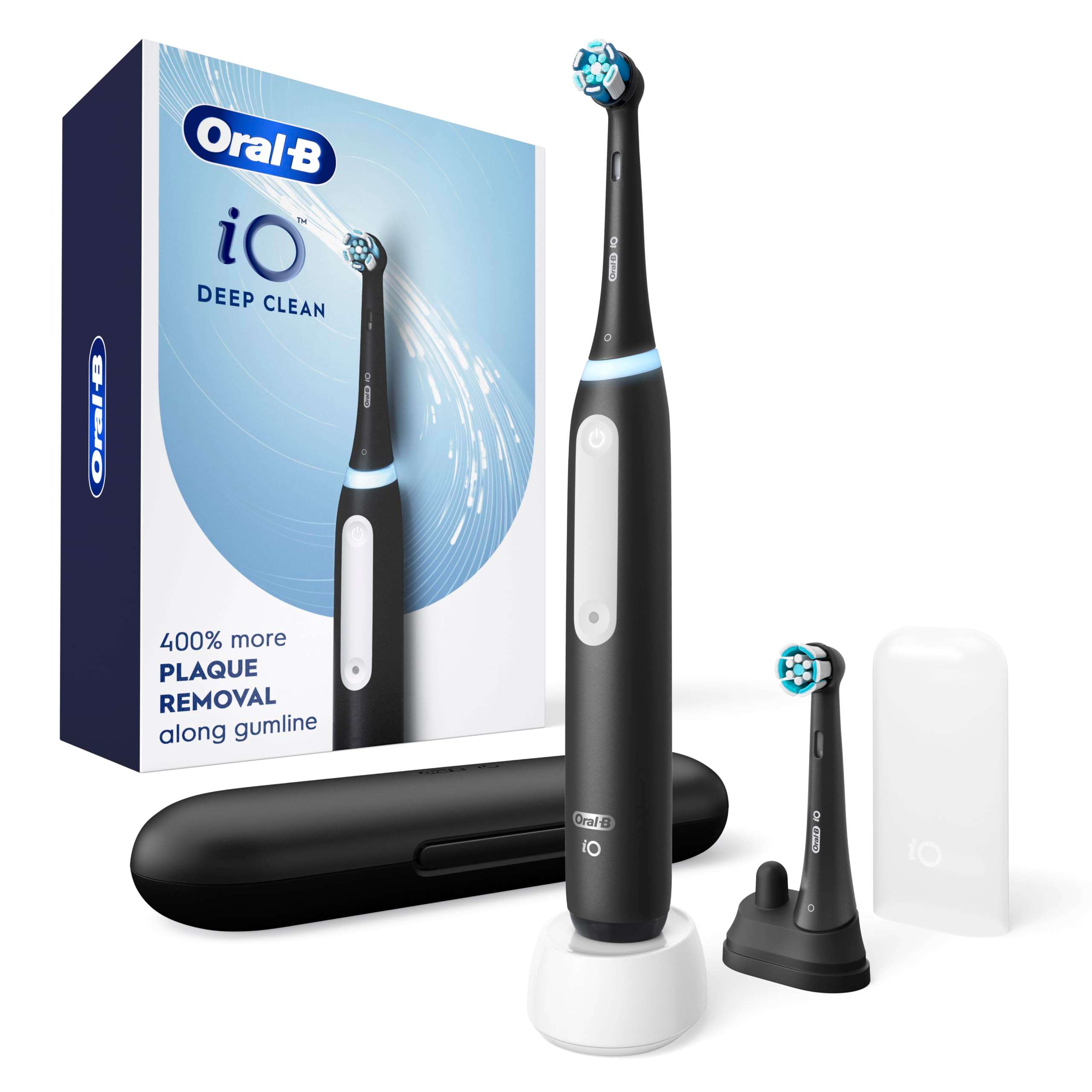 Oral-B Rechargeable Electric Toothbrush, iO3 Limited Deep Clean, 3 Cleaning Modes, Visual Pressure Sensor to Protect Gums, 2 Brush Heads, Travel Case, Black - Image 1