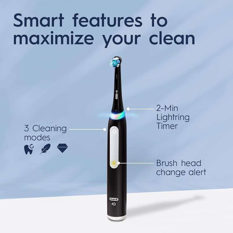 Oral-B Rechargeable Electric Toothbrush, iO3 Limited Deep Clean, 3 Cleaning Modes, Visual Pressure Sensor to Protect Gums, 2 Brush Heads, Travel Case, Black - Image 2