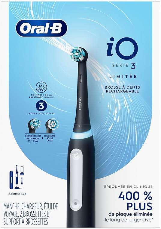 Oral-B Rechargeable Electric Toothbrush, iO3 Limited Deep Clean, 3 Cleaning Modes, Visual Pressure Sensor to Protect Gums, 2 Brush Heads, Travel Case, Black - Image 10