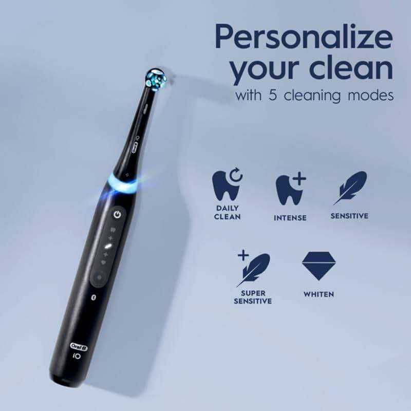 Oral-B iO Deep Clean + Whiten Rechargeable Electric Toothbrush with Visible Pressure Sensor, 2 Minute Timer, 5 Cleaning Settings, 1 iO5 Limited, 3 Toothbrush Heads, Travel Case & Refill Holder, Black - Image 5