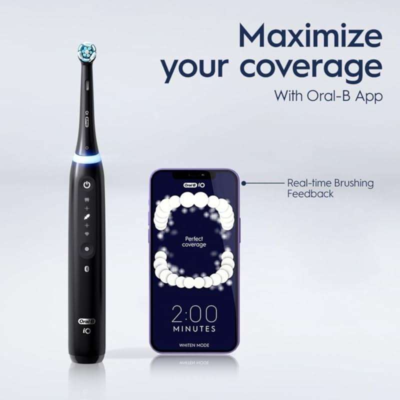 Oral-B iO Deep Clean + Whiten Rechargeable Electric Toothbrush with Visible Pressure Sensor, 2 Minute Timer, 5 Cleaning Settings, 1 iO5 Limited, 3 Toothbrush Heads, Travel Case & Refill Holder, Black - Image 7