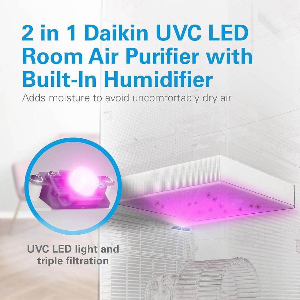 Daikin MCKB70YSAU Room Air Purifier for Home, HEPA, Activated Carbon, Pre-Filter and UVC LED Light, Zero Ozone Product, CARB Certified, 12.5 x 12.5 x 30 in - Image 3