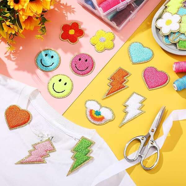 Hanaive 80 Pcs Chenille Letter Patches Self Adhesive Iron on Patch 3D Cute Embroidered Rainbow Smile Face Heart Applique Sewing Badges Patch for Fabric Clothing Jacket DIY(Assorted Rainbow,Cute) - Image 2